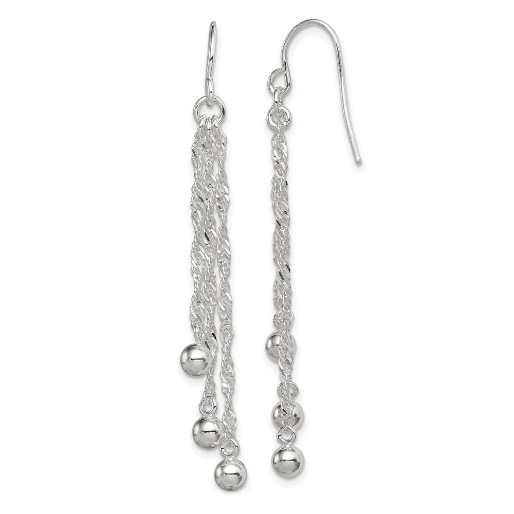 Sterling Silver Polished Fancy 3-Strand Chain & Beaded Dangle Earrings