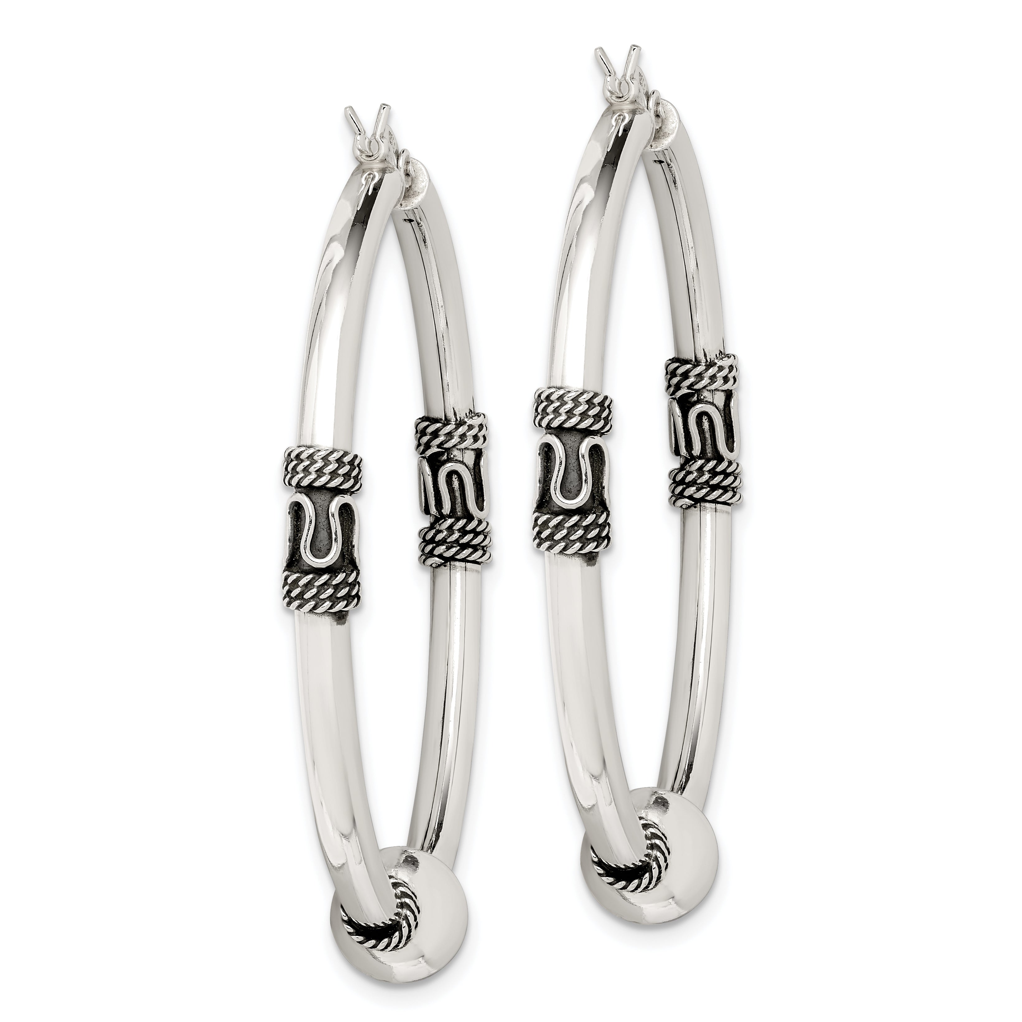 Sterling Silver Antiqued Hoop Earrings QE4920