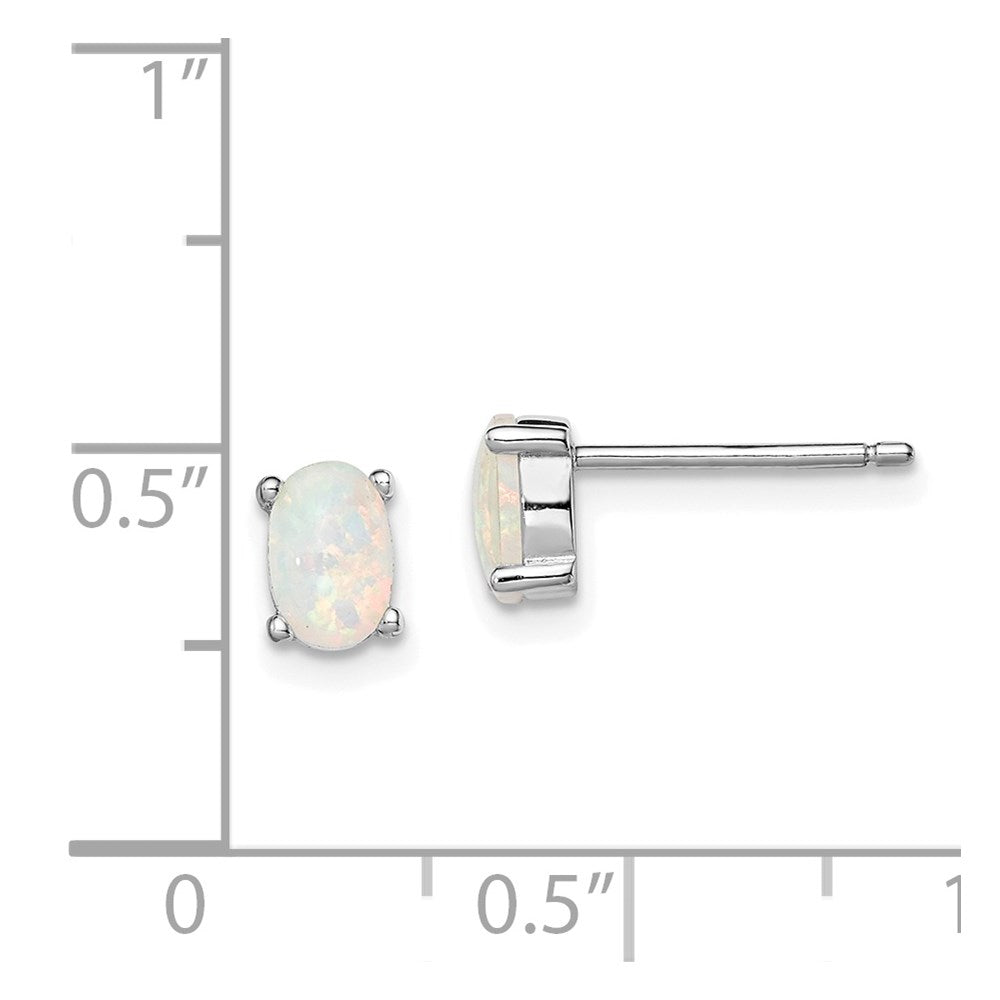 Sterling Silver Rhodium-plated Created Opal Post Earrings