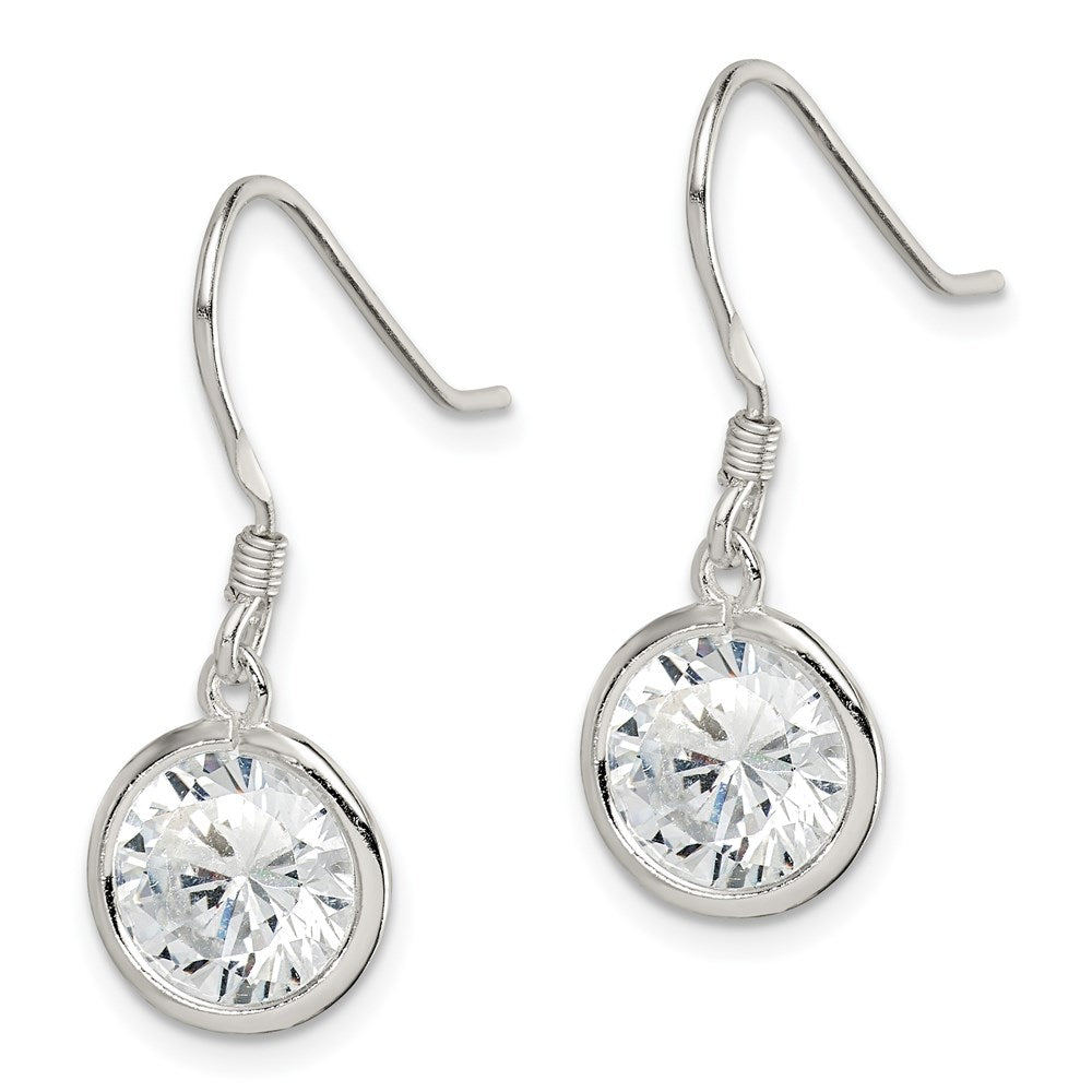 Sterling Silver Rhod-pltd 10mm Round CZ Bezel Set Dangle Earrings