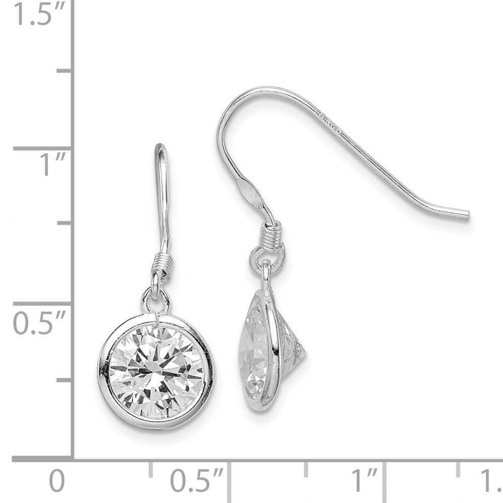 Sterling Silver Rhod-pltd 10mm Round CZ Bezel Set Dangle Earrings