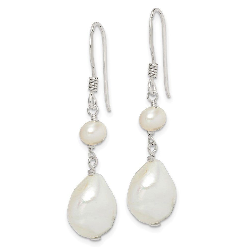 Sterling Silver Polished White 5.5-11mm Baroque & Semi-Round Freshwater Cultured Pearl Dangle Earrings