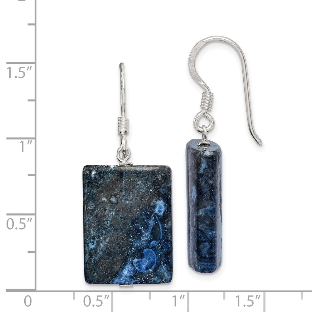 Sterling Silver Polished Blue Sodalite Rectangular Dangle Earrings