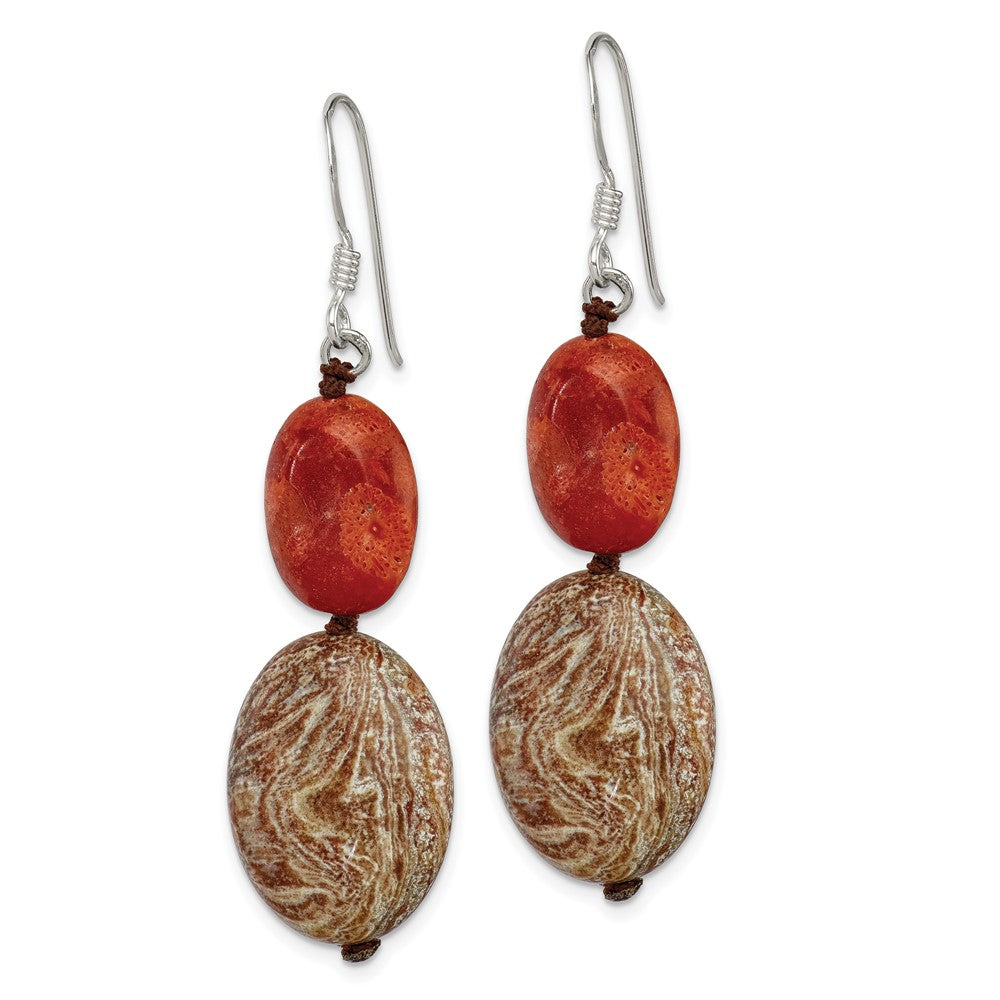 Sterling Silver Red Reconstructed Stone/Red Zebra Jasper Earrings