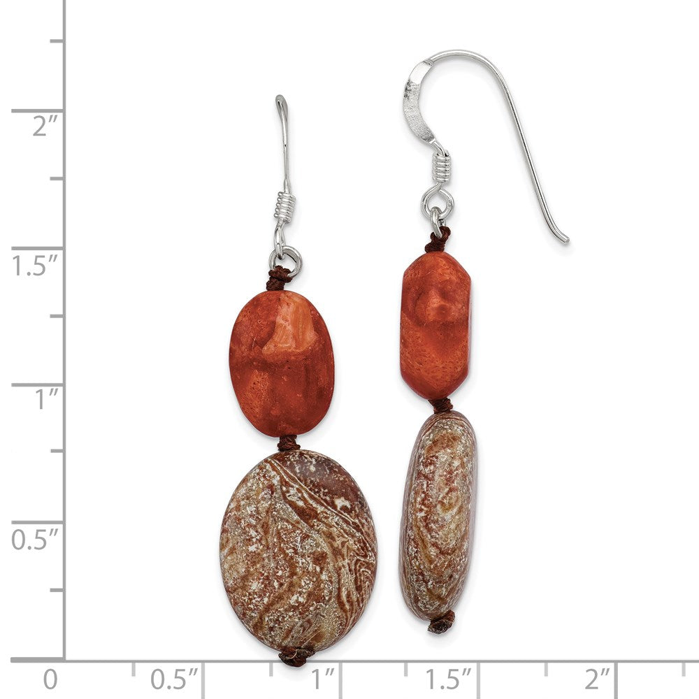 Sterling Silver Red Reconstructed Stone/Red Zebra Jasper Earrings