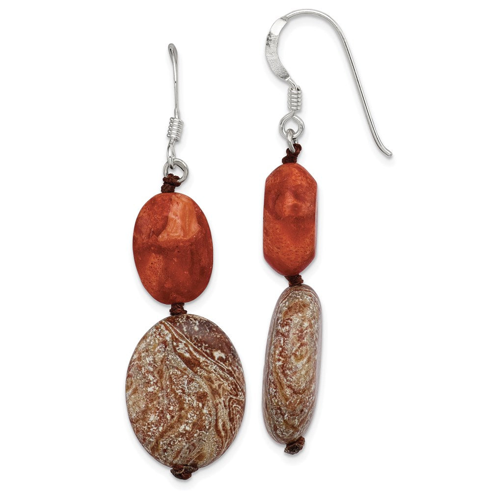 Sterling Silver Red Reconstructed Stone/Red Zebra Jasper Earrings