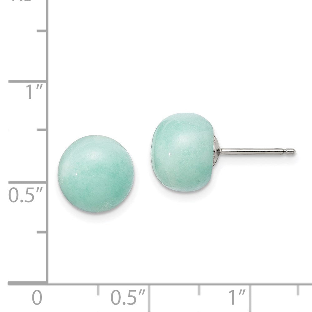 Sterling Silver Rhod-pltd 10-11mm Button Amazonite Post Earrings