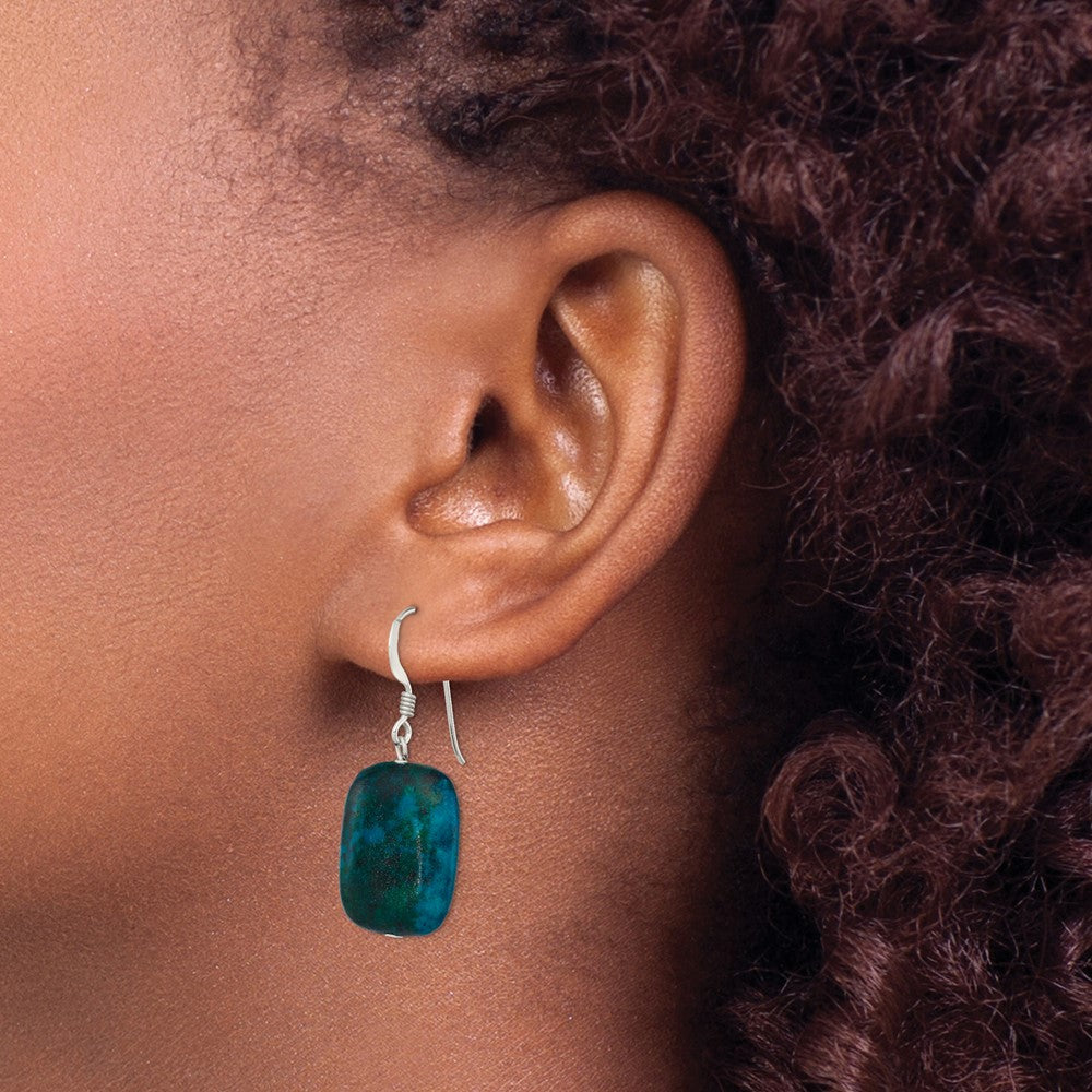 Sterling Silver Polished Chrysocolla Square Dangle Earrings