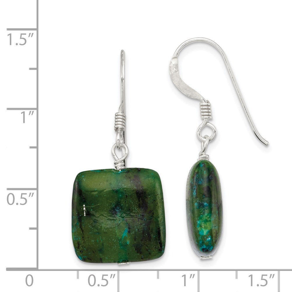 Sterling Silver Polished Chrysocolla Square Dangle Earrings