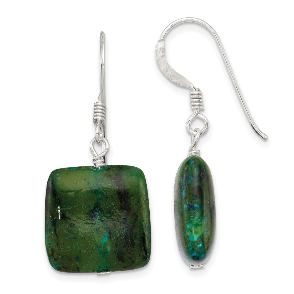 Sterling Silver Polished Chrysocolla Square Dangle Earrings