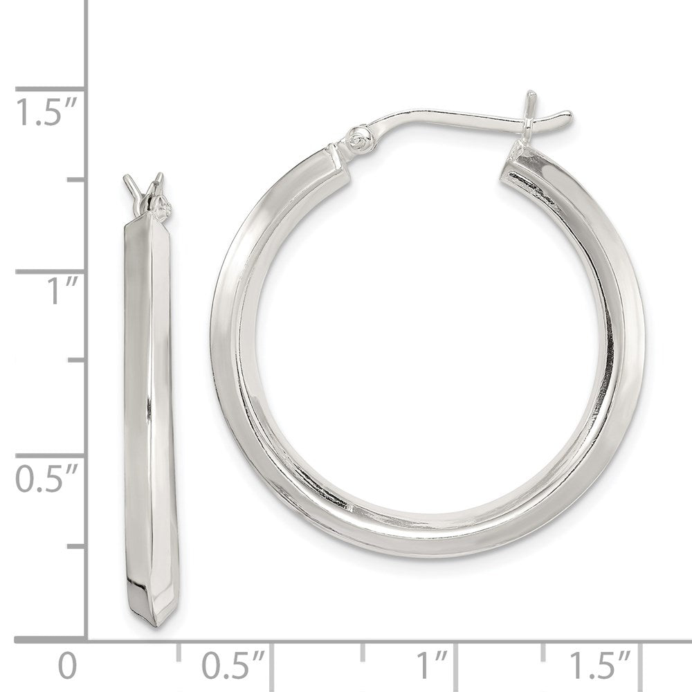 Sterling Silver Polished 3x30mm Knife Edge Round Hoop Earrings