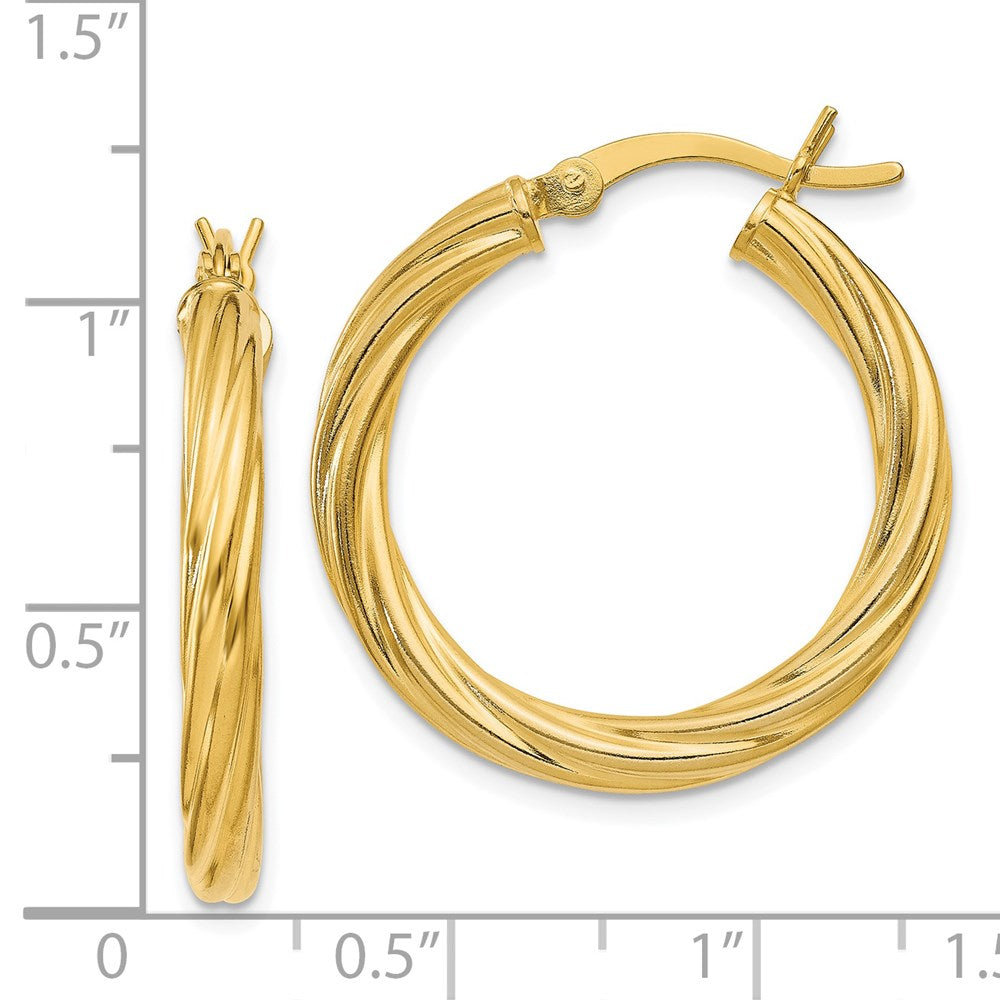 Sterling Silver Gold Flash Plated Twisted 3.5x25mm Hoop Earrings