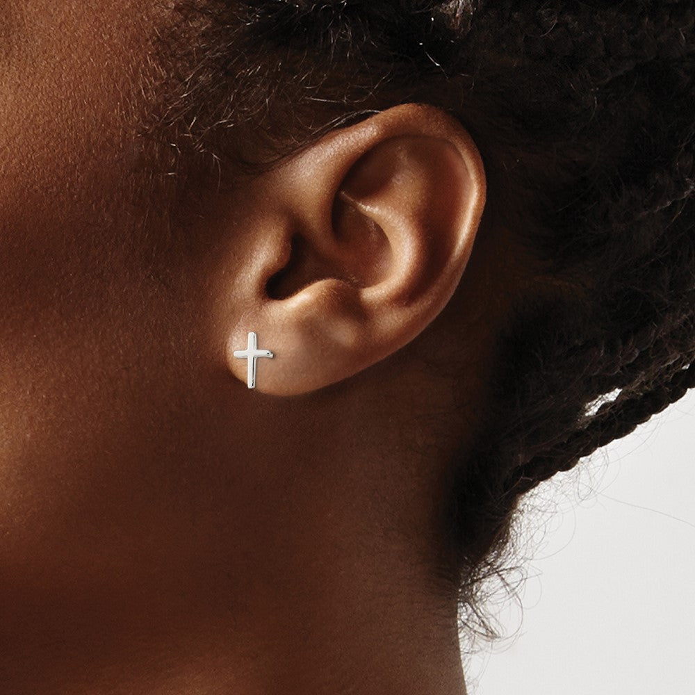 Sterling Silver Polished Latin Cross Post Earrings