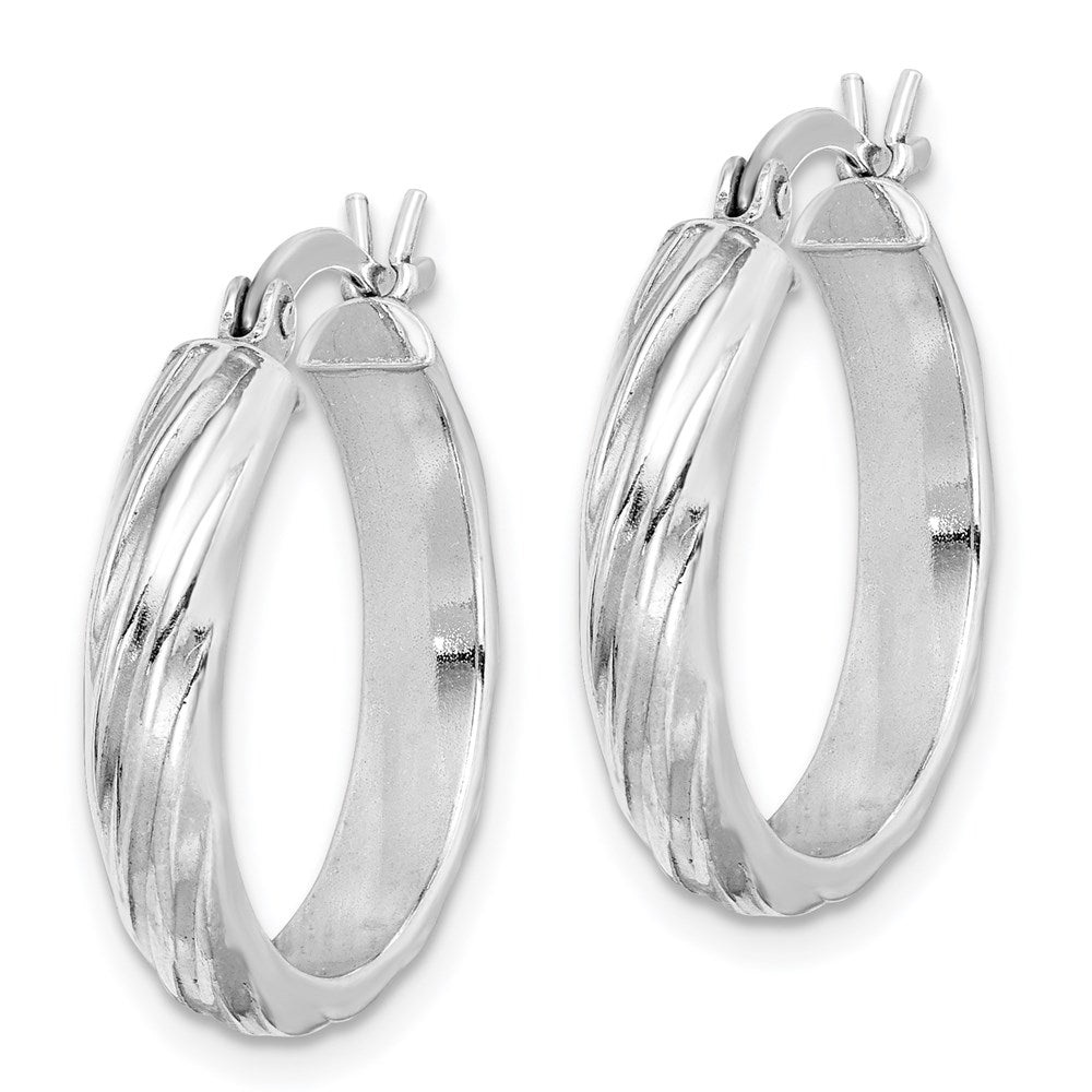 Sterling Silver Rhodium-plated Textured 20mm Hoop Earrings