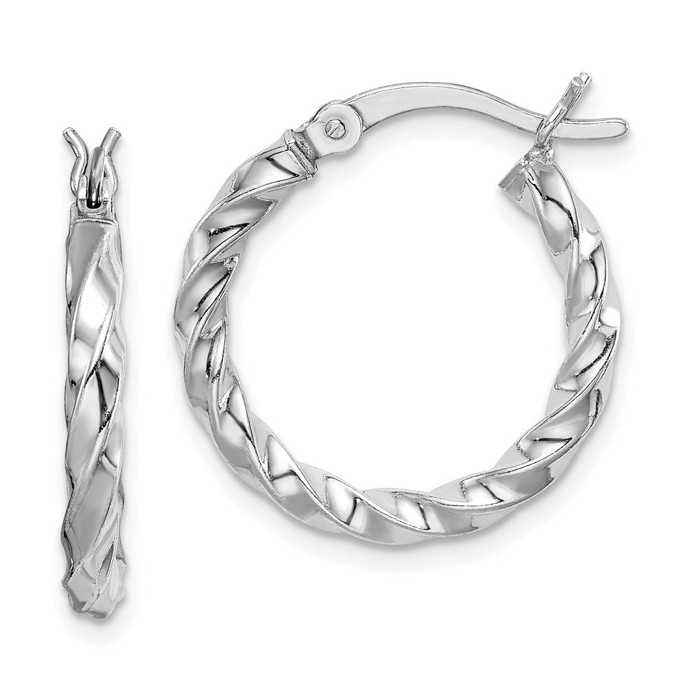 Sterling Silver Rhodium-plated Twisted 3x20mm Hoop Earrings