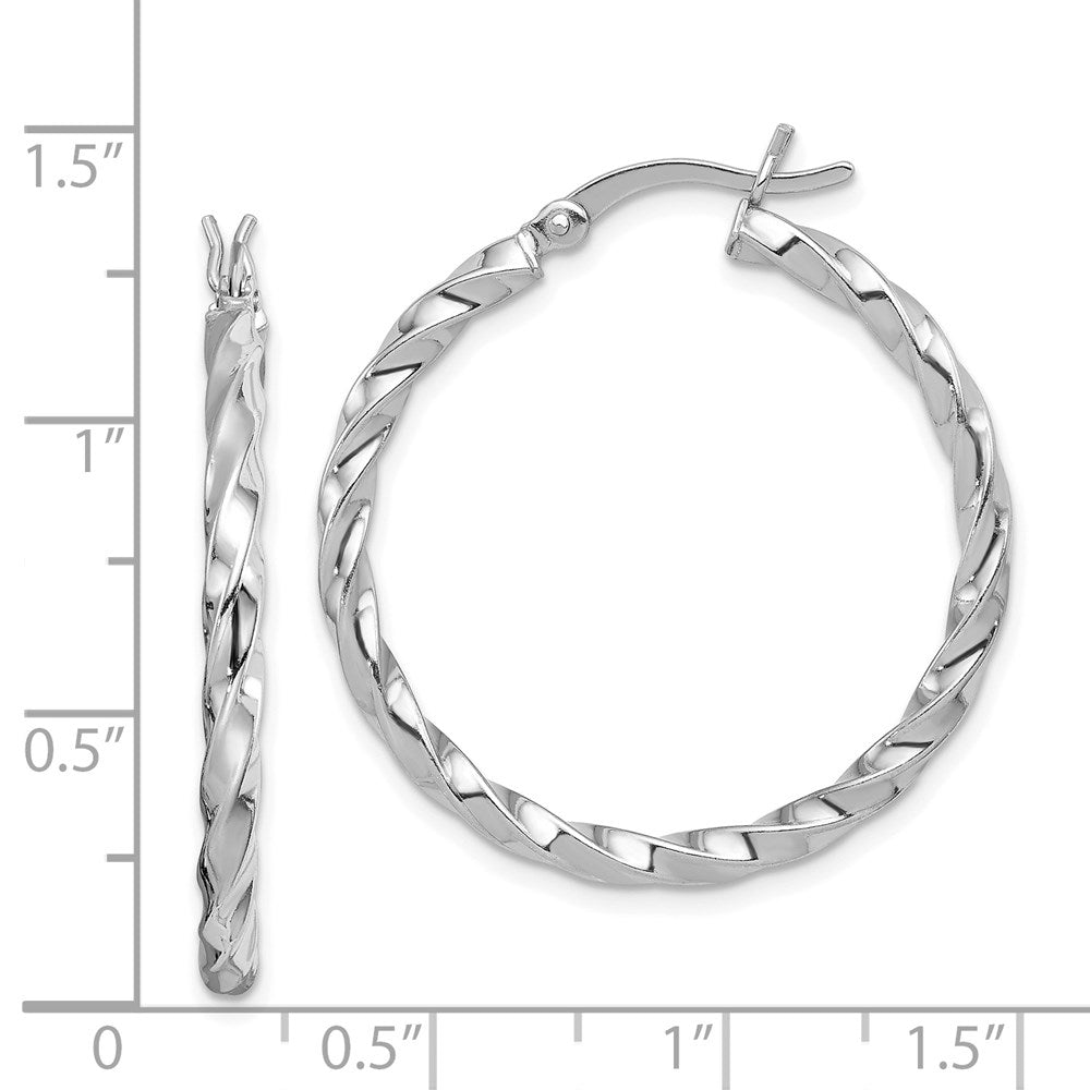 Sterling Silver Rhodium-plated Twisted 3x30mm Hoop Earrings