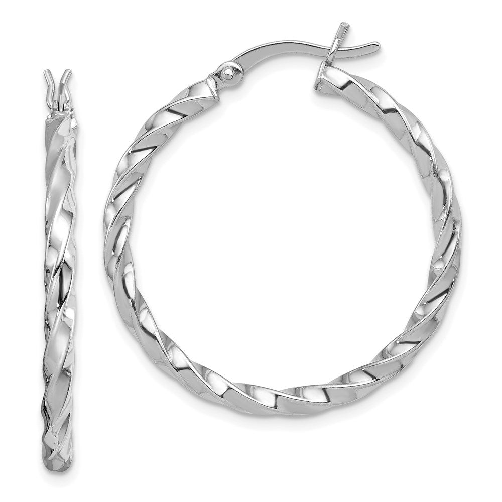 Sterling Silver Rhodium-plated Twisted 3x30mm Hoop Earrings