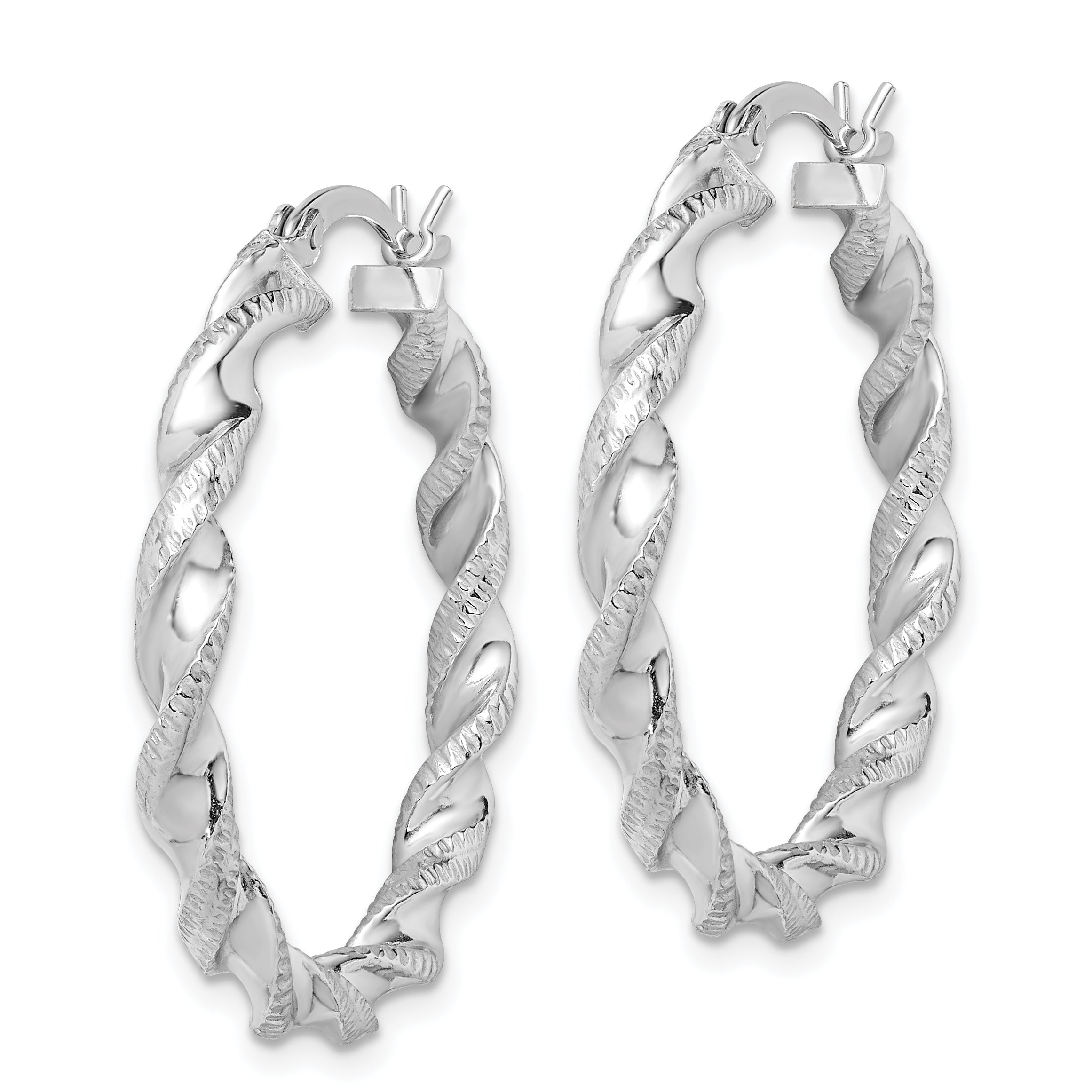 Sterling Silver Rhodium Plated Twist 30mm Hoop Earrings QE6753