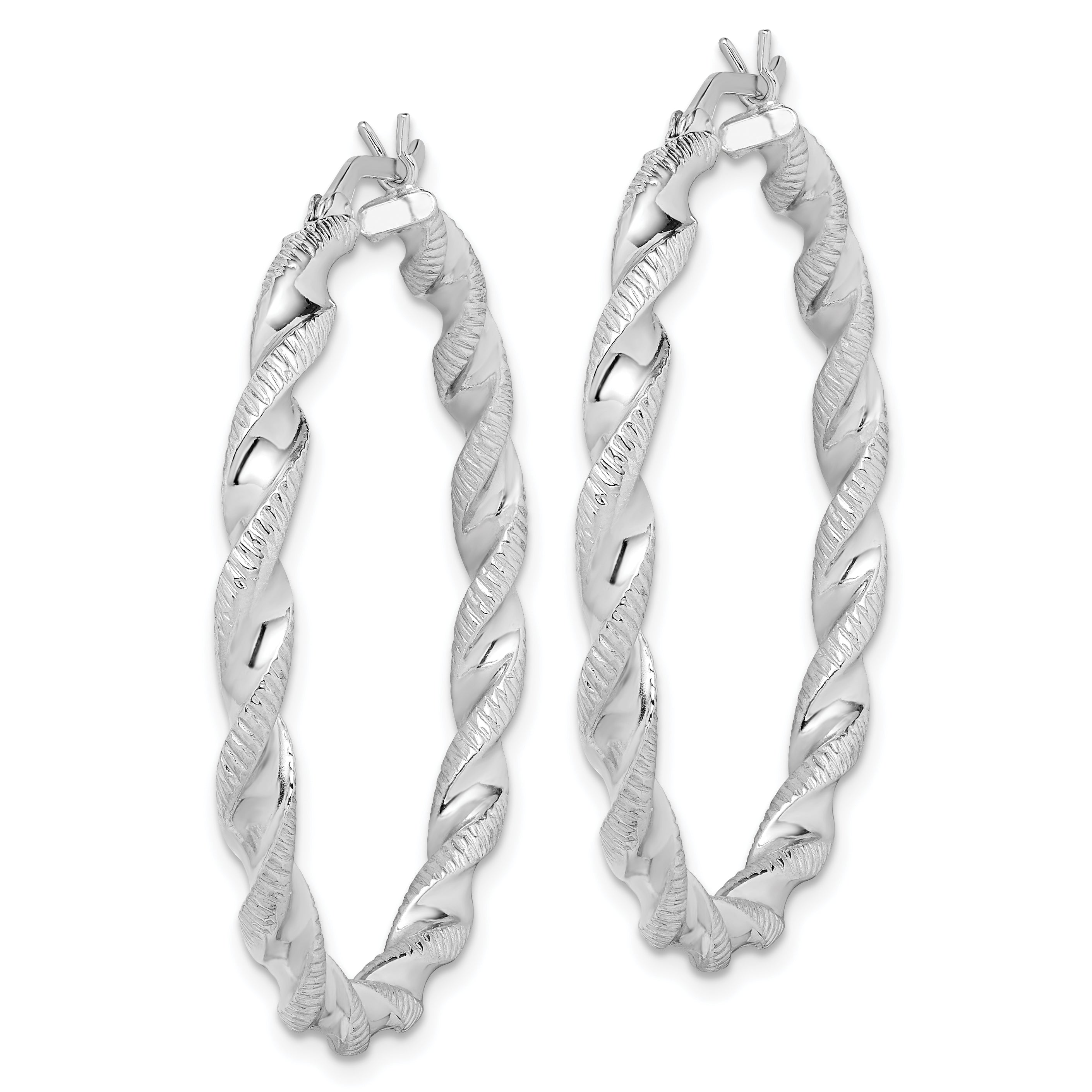 Sterling Silver Rhodium Plated Twist 40mm Hoop Earrings QE6754