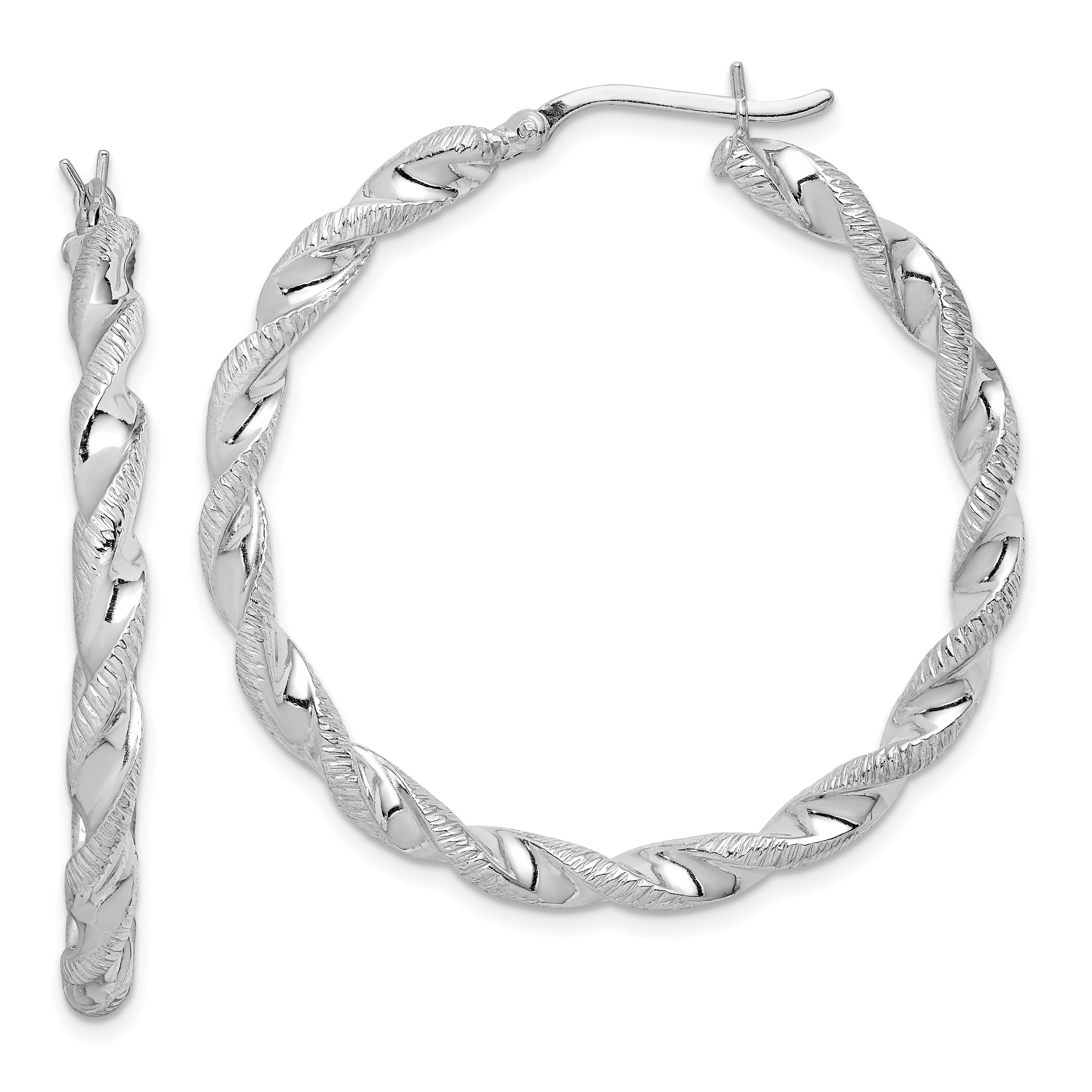 Sterling Silver Rhodium Plated Twist 40mm Hoop Earrings QE6754