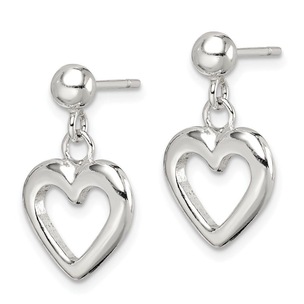 Sterling Silver Polished Dangle Heart Post Earrings