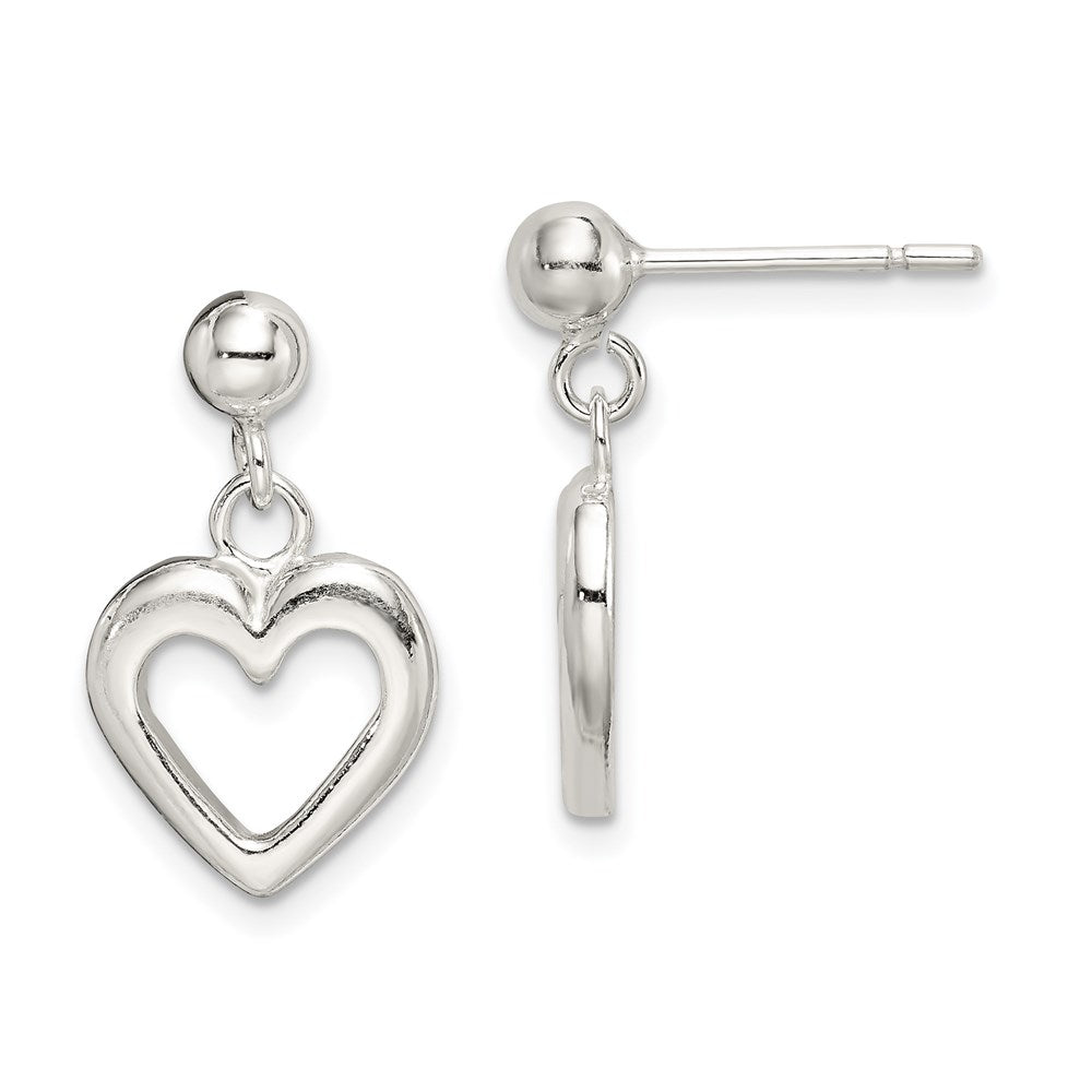 Sterling Silver Polished Dangle Heart Post Earrings