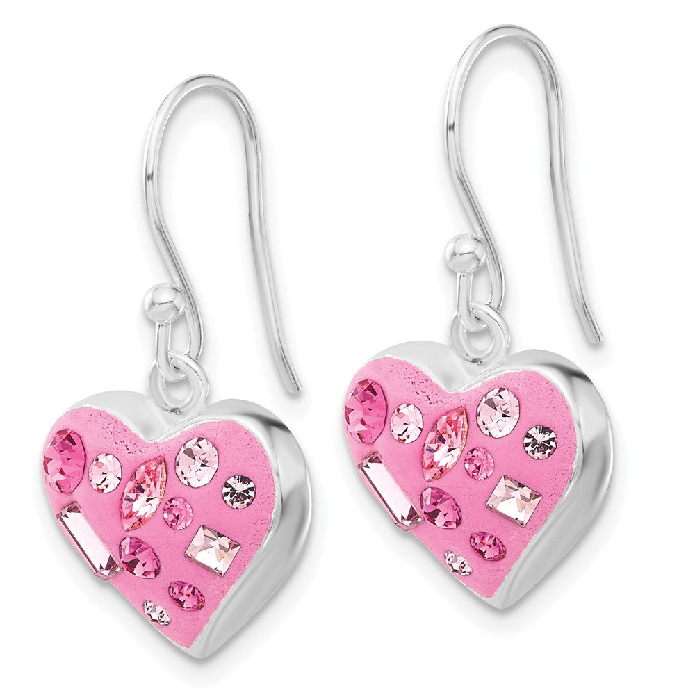 Sterling Silver Stellux Crystal Accented Pink Heart Dangle Earrings