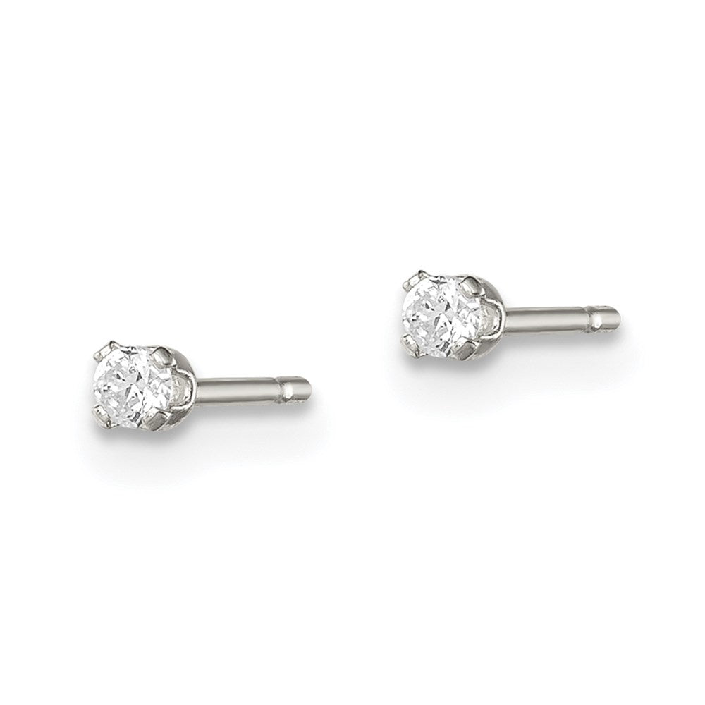 Sterling Silver Polished Children's 2mm Round Snap Set CZ Stud Earrings