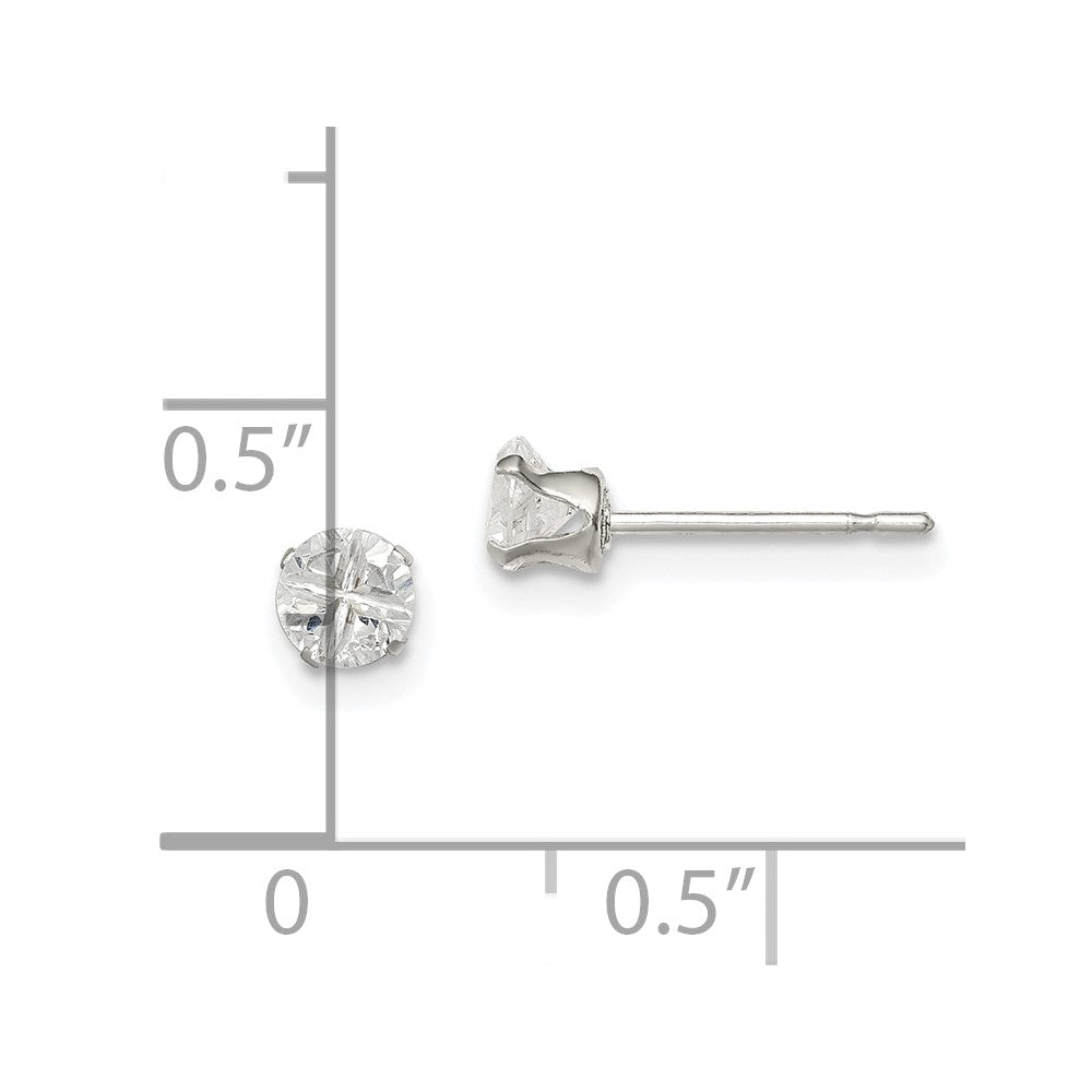 Sterling Silver 4mm Round Snap Set Cross-cut CZ Stud Earrings