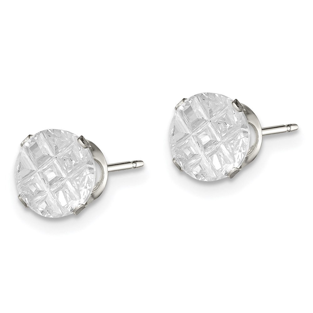 Sterling Silver 7mm Round Snap Set Laser-cut CZ Stud Earrings