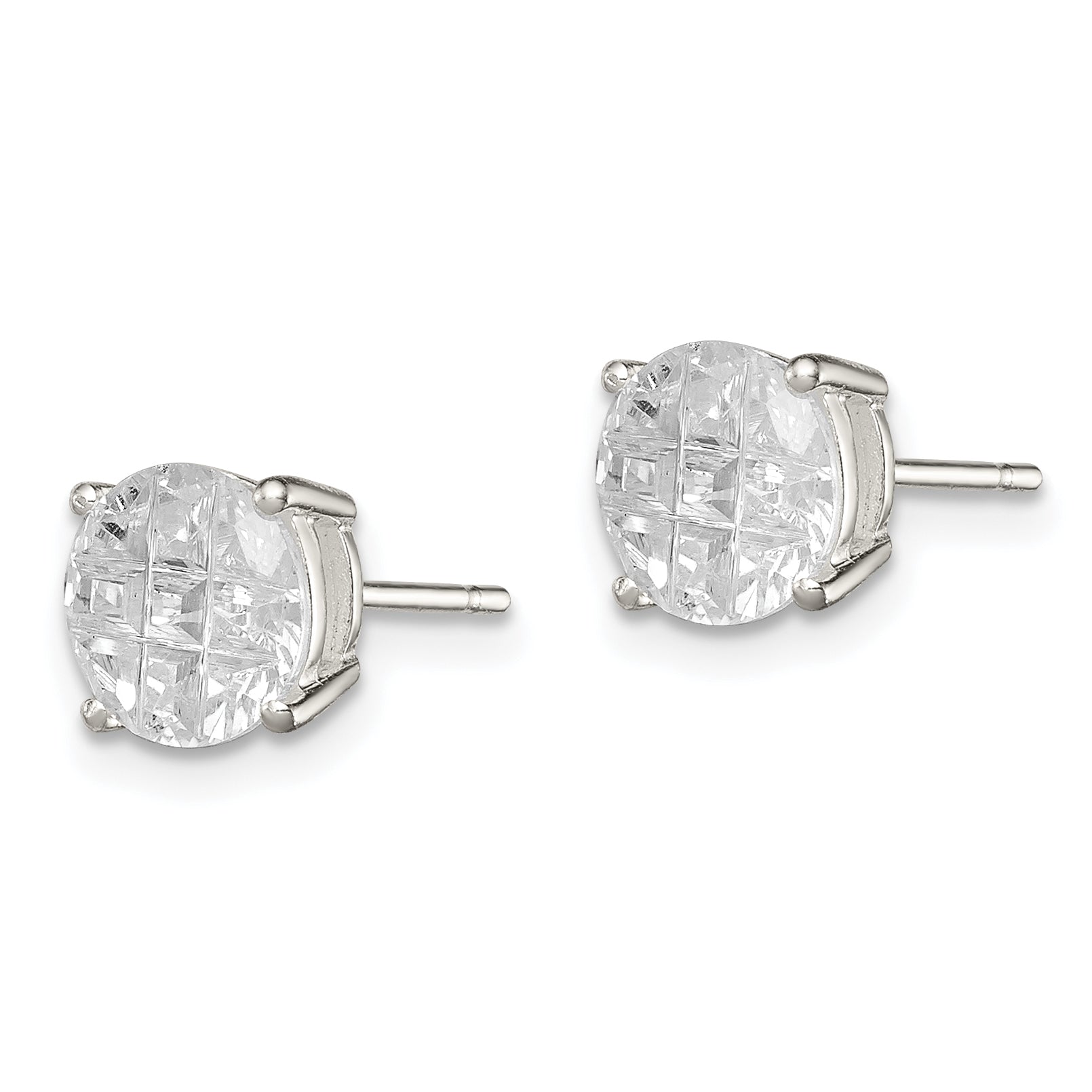 Sterling Silver 7mm Round Basket Set CZ Stud Earrings QE7495