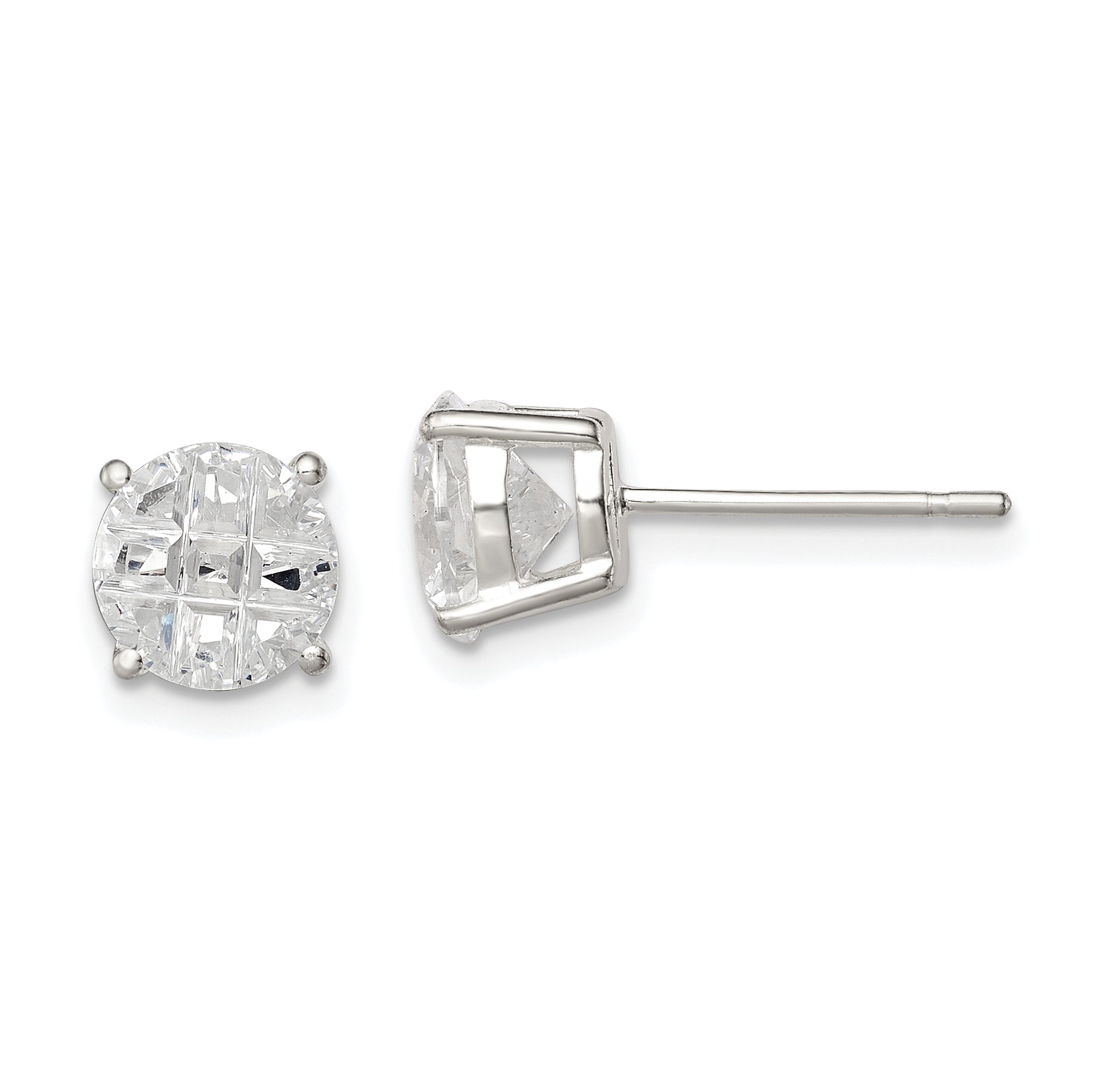 Sterling Silver 7mm Round Basket Set CZ Stud Earrings QE7495