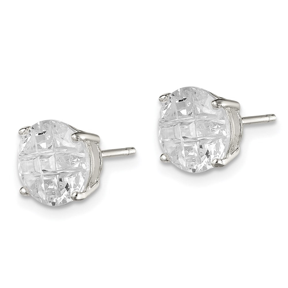 Sterling Silver 8mm Round Basket Set Laser-cut CZ Stud Earrings