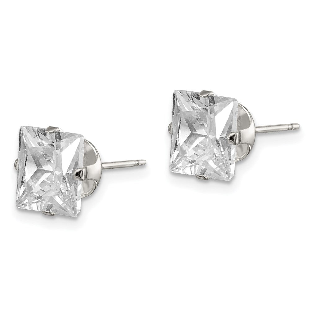 Sterling Silver 8mm Square Snap Set CZ Stud Earrings