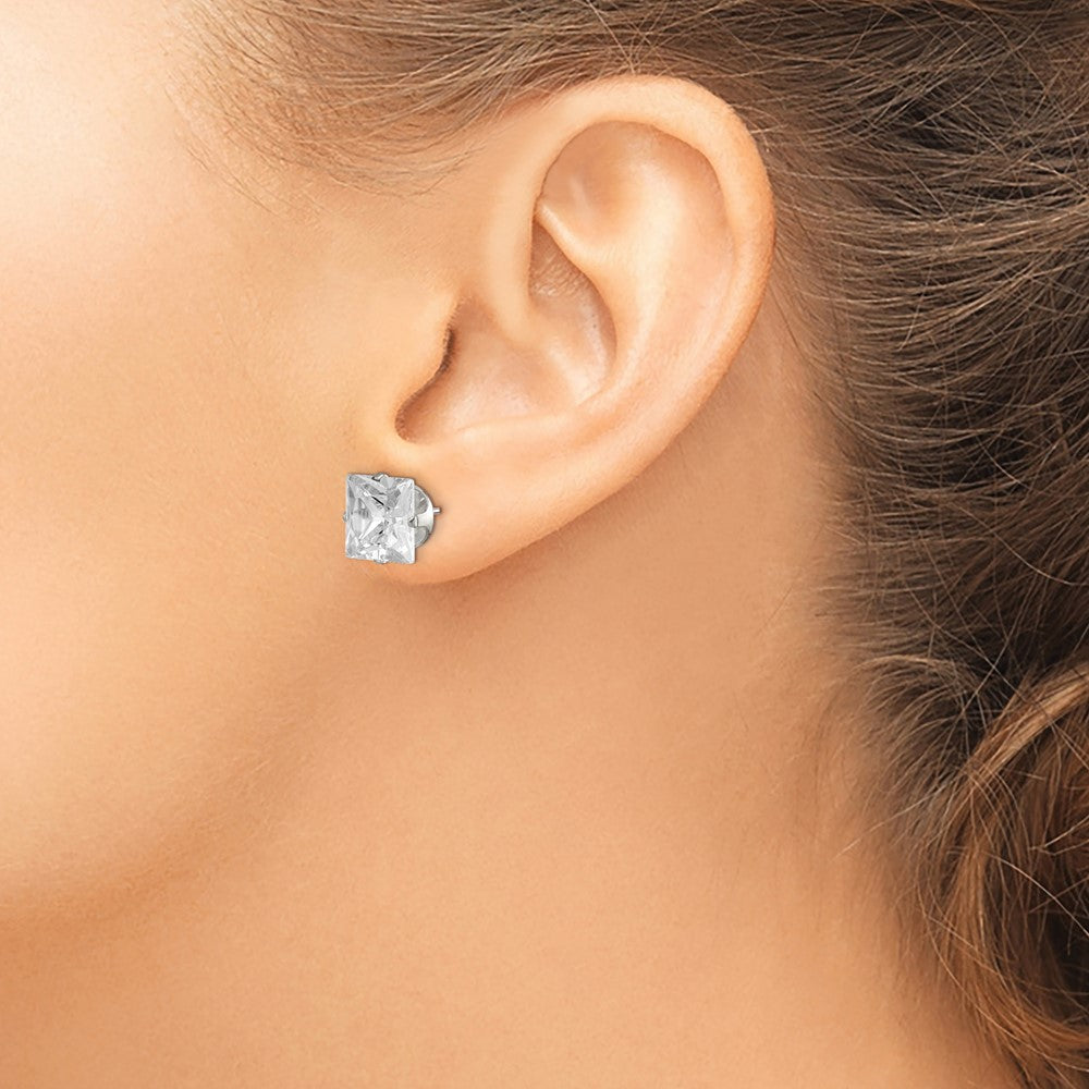 Sterling Silver 9mm Square Snap Set CZ Stud Earrings