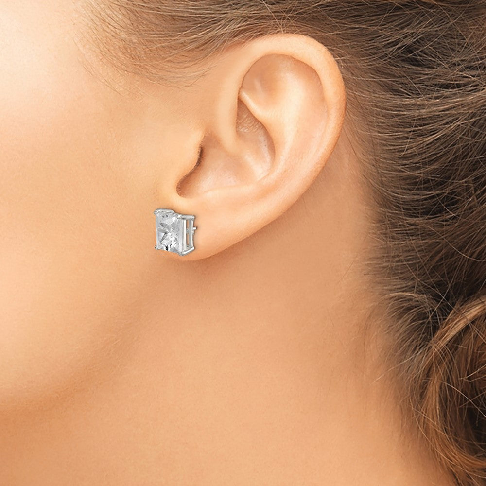 Sterling Silver 10mm Square CZ Basket Set Stud Earrings