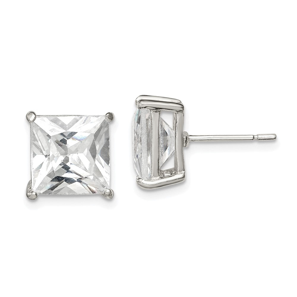 Sterling Silver 10mm Square CZ Basket Set Stud Earrings