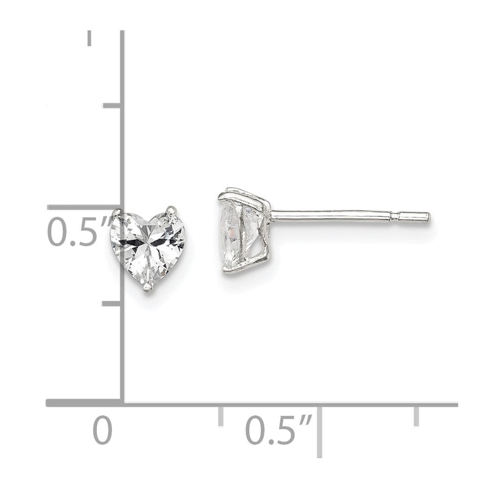 Sterling Silver Polished 5mm Heart 3 Prong Basket Set CZ Stud Earrings