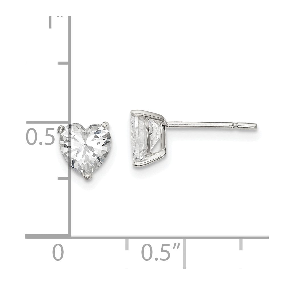 Sterling Silver Polished 6mm Heart 3 Prong Basket Set CZ Stud Earrings