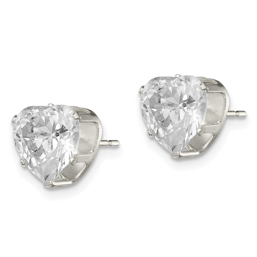 Sterling Silver Polished 8mm Heart Snap Set CZ Stud Earrings