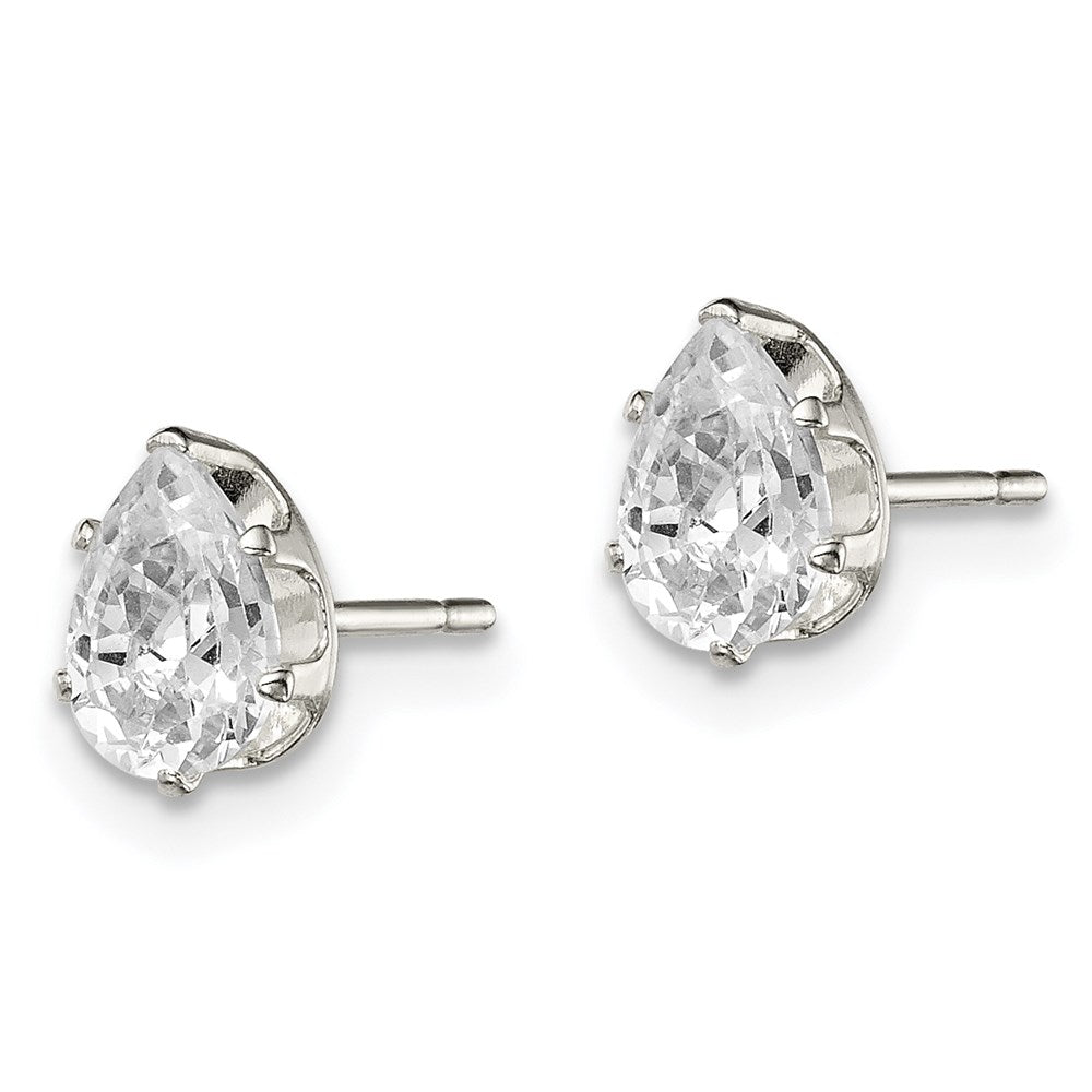 Sterling Silver Polished 6x4mm Pear Snap Set CZ Stud Earrings