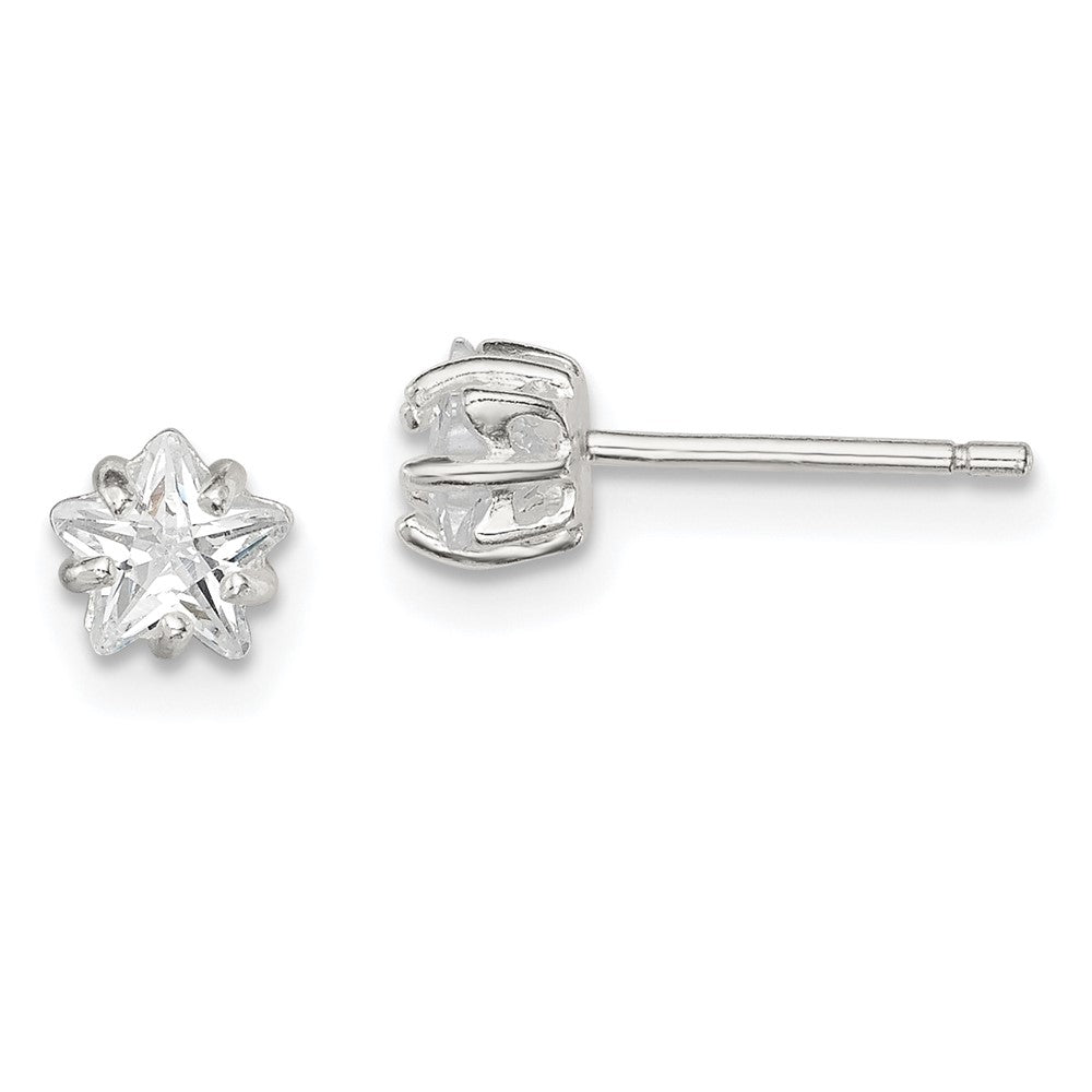 Sterling Silver Polished 5mm Star Basket Set CZ Stud Earrings