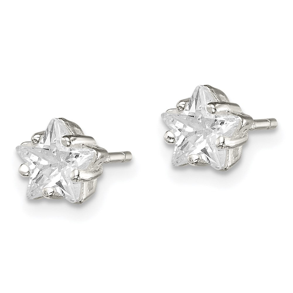 Sterling Silver Polished 6mm Star Basket Set CZ Stud Earrings