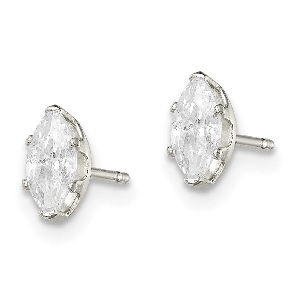 Sterling Silver Polished 6x3mm Marquise Snap Set CZ Stud Earrings