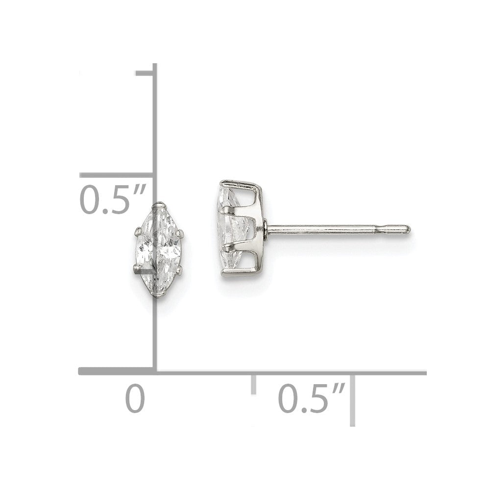 Sterling Silver Polished 6x3mm Marquise Snap Set CZ Stud Earrings