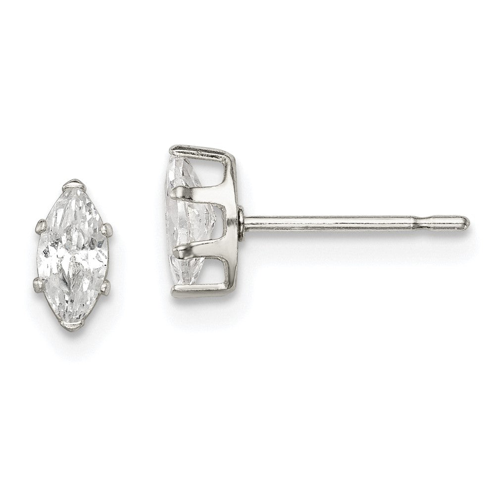 Sterling Silver Polished 6x3mm Marquise Snap Set CZ Stud Earrings