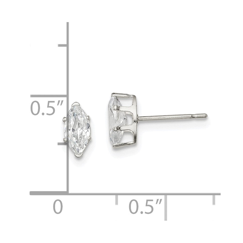 Sterling Silver Polished 7x3.5mm Marquise Snap Set CZ Stud Earrings