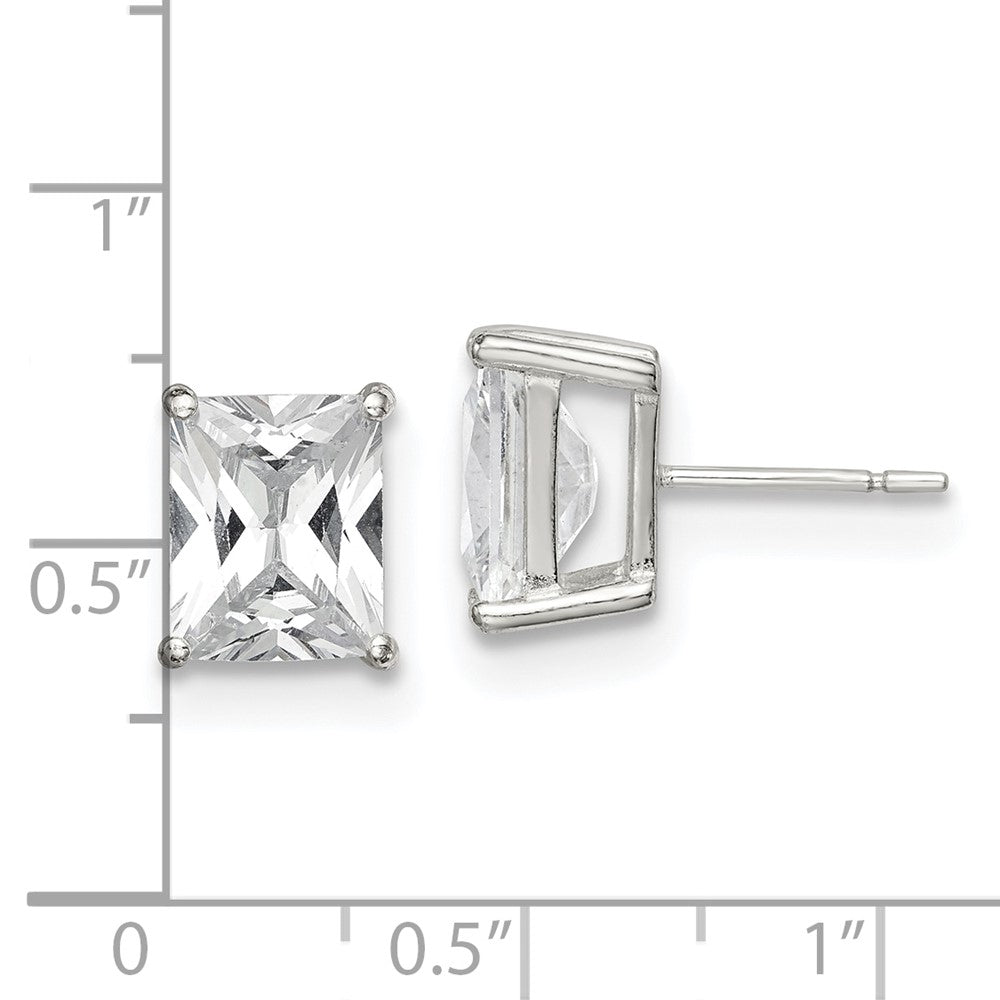 Sterling Silver Polished Emerald-cut 10x8mm Basket Set CZ Stud Earrings