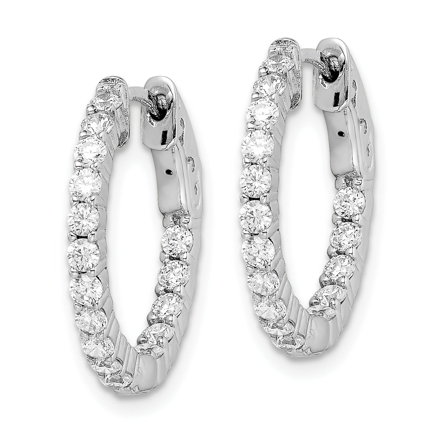 Sterling Silver CZ 32 Stones In and Out Round Hoop Earrings QE7575