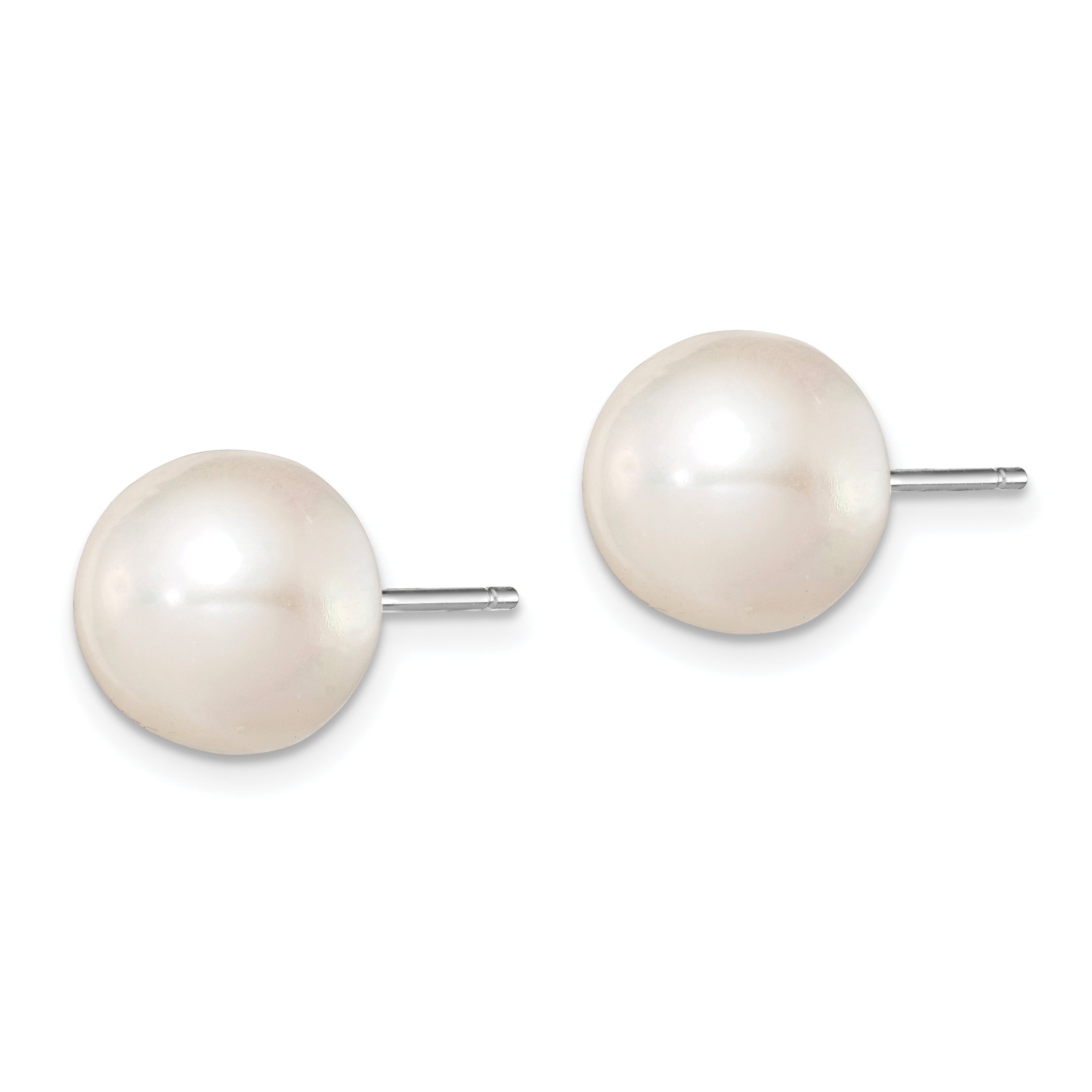 Sterling Silver 101mm White FW Cultured Button Pearl Stud Ear QE7665